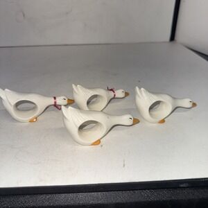 Set Of 4 Unique Ceramic Goose/Duck Napkin Holder Rings